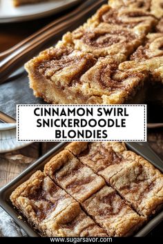 cinnamon swirl snickkerdoodle blondies on a plate