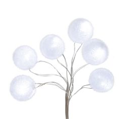 a tree with five white balls on it's branches in front of a white background