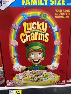 lucky charms cereal is on display for sale