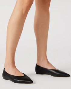 IDALINE Black Leather Pointed Toe Ballet Flat | Women's Flats – Steve Madden Jumpsuit And Blazer, Leather Wear, Womens Ballet Flats, Women's Flats, Ballet Flat, Toe Designs, Shoe Care, Womens Flats, Ballet Flats