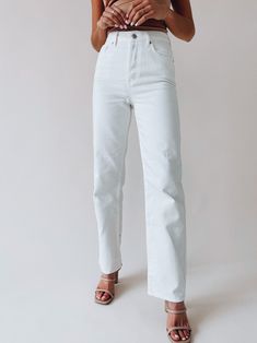 DETAILS: Our White High Rise Boyfriend Jeans are a straight leg fit. These bottoms have a hidden button closure with an exposed button on the top. They have two front and back pockets with belt loops. These bottoms can be paired with ANY cute top! CONTENT & CARE: SELF: 100% Cotton. SIZE & FIT: Model is 5'6" The model is wearing a size 1. Fits true to size This Fabric has no stretch Boyfriend Jeans For Women, High Rise White Jeans, High Rise Boyfriend Jeans, Custom Jacket, Wardrobe Ideas, Cute Top, New Wardrobe, Pop Up Shop, Shoe Box