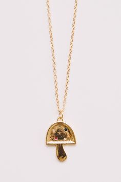 Add some whimsy to your neck with this delightful enamel mushroom charm necklace. Each pendant is set with varying size bezel set crystals. Materials: Brass, Enamel, Crystal, 14k Goldfill Chain. Lead, Nickel and Cadmium free. Dimensions: Pendant hangs 1" (27mm), 18" chain Ships in a branded jewelry pouch and box, perfect for gift giving! Los Angeles Shopping, Ear Jacket, Jewelry Pouch, Ring Bracelet, Statement Earrings, Handcrafted Jewelry, Ring Earrings, Sterling Silver Jewelry, Charm Necklace