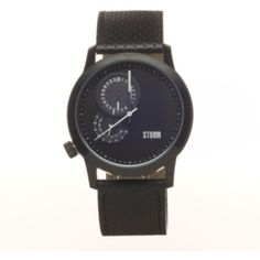 Men's Storm Watch Black Dial, Black Leather Strap. Black Analog Watch With Adjustable Fit, Adjustable Black Analog Watch, Casual Black Chronograph Watch Accessories, Casual Black Chronograph Watch, Black Casual Business Watch, Casual Black Watches With Subdials, Casual Black Watch Accessories With Round Dial, Casual Black Watch Accessories With Analog Display, Black Casual Watch Accessories