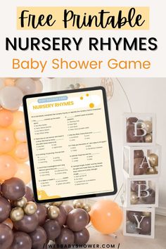 a baby shower game with balloons and the words free printable nursery rhymes