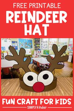 a reindeer hat for kids with the text free printable reindeer hat fun craft for kids