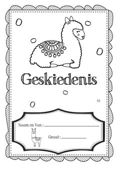 a coloring book with an image of a llama and the words geskidenis