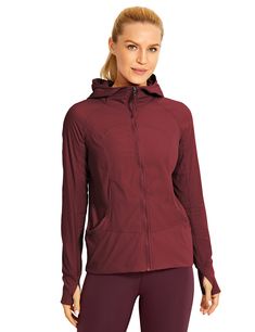 PRICES MAY VARY. Designed for hiking. The fabric is lightweight, breathable and durable. Classic fit, hip length. Full Zip & Hooded design offer you secure coverage, side pockets can storage your phone or keys. Thumb holes on sleeve openings for comfortable and hand coverage during your exercise. This CRZ YOGA hoodie has super lightweight fabric, very breathable and durable.
 Great for hiking, running, workouts, traveling, casual wear and more. Stretch Hooded Jacket For Outdoor With Long Sleeves, Stretch Hooded Long Sleeve Jacket For Outdoor, Stretch Hooded Jacket With Long Sleeves For Outdoor, Long Sleeve Stretch Windbreaker For Outdoor Activities, Hooded Nylon Activewear For Fall, Nylon Athleisure Track Jacket For Hiking, Breathable Long Sleeve Windbreaker For Gym, Long Sleeve Nylon Hoodie For Sports, Nylon Long Sleeve Athleisure Hoodie