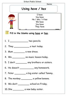 a worksheet for reading the words using have / has