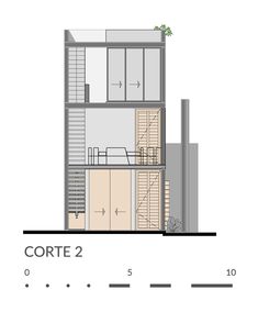 a drawing of the corner of a building with stairs and balconies on each floor