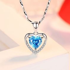 blue silver love necklace Sterling Silver Heart Pendant, Buy Necklace, Silver Heart Pendant, Jewelry Organizer Box, Crystal Accessories, Lovely Jewellery, Feel Special, Cz Diamond, Mens Accessories Fashion