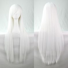 White 80cm Straight Sleek Long Full Hair Wigs Side Bangs Cosplay Costume Women 715569450912  eBay Party Wigs, Anime Wigs, Cosplay Hair, Full Hair, White Blonde, Wigs Online, Halloween Cupcakes, Costume Wigs, Anime Hair