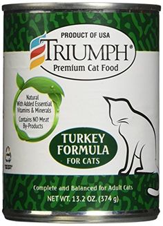 a can of turkey formula for cats on a white background with the words triumph written below it