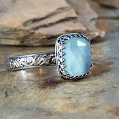 Chalcedony ring, aqua blue gemstone, vintage style sterling silver ring, stacking ring, boho artisan style ring, calming stone, gift ring by NimbleWitchCreative on Etsy Blue Gemstone Ring, Chalcedony Ring, Artisan Rings, Aqua Chalcedony, Ring Stacking, Handmade Rings, Gift Ring, Blue Chalcedony, Blue Gemstones