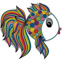 a fish with multicolored circles on it's body and eyes, in the shape of an eye