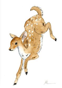 a drawing of a baby deer standing on it's back legs with its front paws in the air