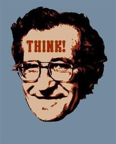 an image of a man wearing glasses with the words think