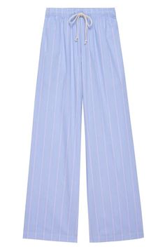 Bottoms Cotton Trousers For Daywear, Wide Leg Cotton Bottoms For Daywear, Trendy Wide Leg Bottoms For Daywear, Chic Cotton Bottoms With Drawstring, Blue Wide-leg Pants With Drawstring, Chic Drawstring Cotton Pants, Chic Blue Bottoms With Drawstring, Blue Wide-leg Drawstring Pants, Cotton Wide Leg Loungewear Pants