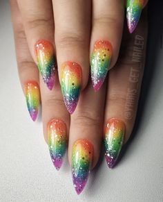 Rainbow Nails: 30+ Gorgeous Ideas to inspire Your Design Cute Rainbow Nails, Pride Nail, Different Color Nails, Rainbow Nail Art, Nail Pen, Colorful Nail Art, Colorful Nail