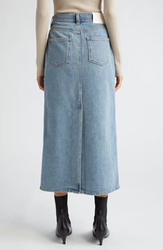 Traditionally casual denim gets a refined makeover in a softly faded maxi skirt crafted in Italy and made entirely of comfortable organic cotton. 34" length (size Medium) Zip fly with button closure Five-pocket style 100% organic cotton Hand wash, line dry Made in Italy Designer Clothing This brand has B Corp certification, representing business practices with emphasis on social and environmental performance, accountability and transparency This brand meets Nordstrom Responsible Brands criteria: Full-length Denim Blue Maxi Skirt, Denim Blue Full-length Maxi Skirt, Medium Wash Denim Maxi Skirt, Medium Wash Denim Maxi Skirt Straight Leg, Full Length Denim Blue Maxi Skirt, Medium Wash Straight Leg Denim Maxi Skirt, Relaxed Fit Long Denim Skirt, Relaxed Fit Denim Skirt For Everyday, Everyday Long Skirt For Spring