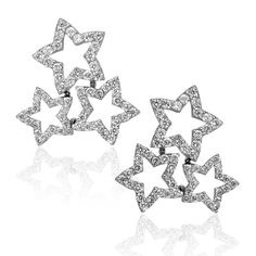 Alex Soldier Trinity Diamond Star Stud Earrings Luxury Star-shaped Fine Jewelry, Luxury Star-shaped Diamond Earrings With Accents, Sparkling Star-shaped Diamond Earrings, Celestial Diamond Silver Earrings, Celestial Diamond Earrings With Accents, Celestial Diamond Earrings With Diamond Accents, Celestial Earrings With Diamond Accents For Anniversary, Elegant White Gold Star-shaped Diamond Earrings, Elegant Star-shaped White Gold Diamond Earrings