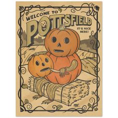 a postcard with two pumpkins on it and the words, welcome to pottsfield