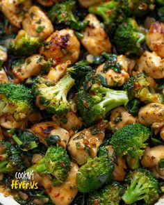 chicken and broccoli stir fry in a pan