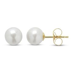 Each of these luxurious women's stud earrings from the Modern Legacy® collection feature a lustrous freshwater cultured pearl. Crafted in 14K yellow gold, the earrings are secured in place with friction backs and the pearls measure 8-8.5mm each. Classic Yellow Gold Pearl Earrings With High Luster, Classic Pearl Earrings In Yellow Gold, Classic Pearl White High Luster Earrings, Classic Yellow Gold Earrings With Pearl Charm, Classic Yellow Gold Pearl Earrings As Gift, Classic Pearl Earrings With High Luster, Classic Yellow Gold Pearl Earrings For Gift, Classic High Luster Pearl Earrings, Classic Hypoallergenic Yellow Gold Pearl Earrings