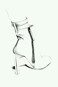 a black and white drawing of a high heeled shoe with a zipper on the side