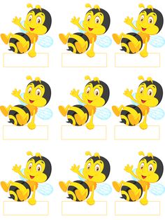 cartoon bees with different poses and expressions for each character in the game, which is also showing