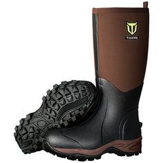 a pair of black and brown rubber boots