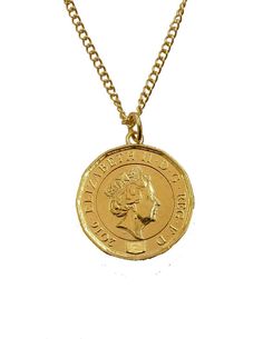 One Pound Coin Necklace Using the new 12 sided design. The coin is dated 2016. A link has been silver soldered onto the original coin. The pendant has been polished and gold plated. An 18 gold plated chain is included. Gold Plated Coin Necklace For Gifting, Gold-plated Coin Necklace For A Gift, Gold Collectible Medallion Necklace, Gold Coin Necklace Collectible, Gold Engraved Coin Necklace For Commemoration, Hallmarked Coin Necklace As A Gift, Gift Medallion Coin Necklace Hallmarked, One Pound Coin, One Pound