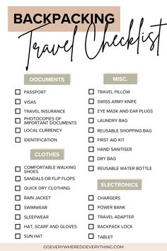 a travel checklist with the words backpacking travel checklist written in black and white