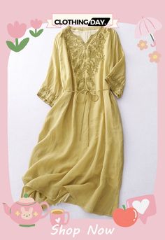 Cotton Linen Embroidered Dress Green V-neck Embroidered Dress For Spring, Spring Embroidered V-neck Dress, Spring V-neck Dress With Embroidered Neckline, Casual Beige Midi Dress With Floral Embroidery, Spring V-neck Embroidered Dress, Summer V-neck Midi Dress With Embroidered Hem, Casual V-neck Dress With Embroidered Neckline, Casual Midi Dress With Floral Embroidery For Spring, Beige Embroidered Midi Dress For Spring