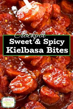 crockpot sweet and spicy kielbasa bites are an easy, delicious side dish