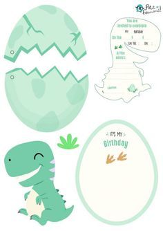 dinosaur birthday party printables with an egg and paper cutout for the top