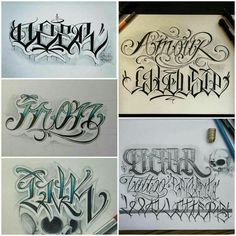 some type of lettering that is in different styles and colors, including the letters for each letter