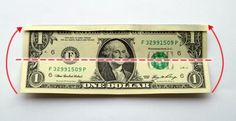 a one dollar bill is taped to the side with red tape on white background,