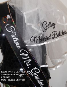 "2 piece Sash & Veil Sets - Sash will read \"Bride To Be\" and Hair Veil will read Future Mrs. Last Name. In the personalization, please enter the phrase for the veil and specifically notify us if you would like a phrase other than \"Bride To Be\" on the sash, otherwise all sashes will be made with the phrase \"Bride To Be\".If you have a FONT preference, please make sure to let us know or else we will use \"Sellers Choice\" Please visit the ValsVeils Shop to view some of our other creations Bridal Shower Veil, Bachelorette Party Veils, Bachelorette Veil, Bridal Shower Sash, Personalized Sash, Party Veil, Bachelorette Sash, Custom Sash, Corporate Awards