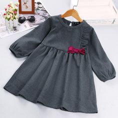 Toddler Girls Solid Lace Long Sleeve Dress Kids Clothing Distributor - PrettyKid Gray Cotton Winter Dress, Lace Long Sleeve Dress, Christmas Dress Baby, Princess Skirt, Kids Fashion Clothes, Lace Long Sleeve, Long Sleeve Print Dress, Autumn Style