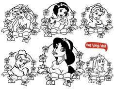 disney princesses with flowers in their hands