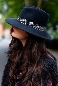 Peony Lim wearing our Charcoal Willow Fedora | Guinea Fowl Feather Band Women Wearing Hats, Woman Wearing Hat, Monroe Hat, Outdoor Hats Men, Peony Lim, Unusual Hats, Funky Hats, Guinea Fowl, Women Hats Fashion