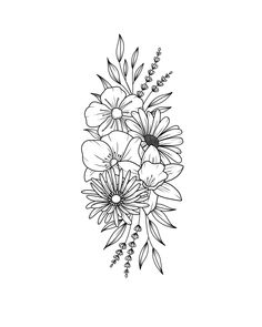 a black and white drawing of flowers