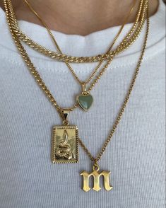 Evry Jewels gold and sage green necklace stack Sage Green And Gold Jewelry, Gold Chain Stack Women, Jelewery Aesthetic Gold, Good Necklace Stack, Gold Jewelry Stacking Necklace, Necklace Stack Black Women, Green And Gold Jewelry Aesthetic, Gold Necklace Stacking, Gold Necklace Stack Aesthetic