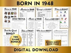 born in 1932 movie trivia game bundle with gold foil and black text on it