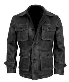 4 Flap Pockets Style Vintage Leather Jacket Mens Handmade Distressed Black Genuine Cowhide Leather Streetwear Coat... "This coat is made with high quality A grade Medium weight Genuine Cowhide Leather" Material, Genuine Cowhide Leather Lining, Polyester Lining  Collar, Band Closure, Botton Sleeve, Long Sleeves  Colour, Distressed Black Style, Retro 4 Flap Pocket *Shipping Policy: We Offer Worldwide Shipping.  * We ship our every product at the mentioned time for customer gratification.  * We shi Classic Black Leather Jacket With Multiple Pockets, Rugged Black Outerwear With Pockets, Vintage Black Biker Jacket With Pockets, Black Vintage Biker Jacket With Pockets, Vintage Black Leather Jacket With Pockets, Leather Streetwear, Leather Jacket Mens, Streetwear Coat, Distressed Leather Jacket