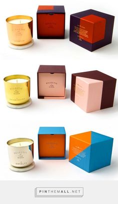 several different types of candles are shown in the same color and size, each with their own box