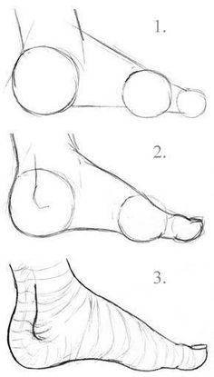 the steps to draw feet and ankles in three different ways, including one for each foot