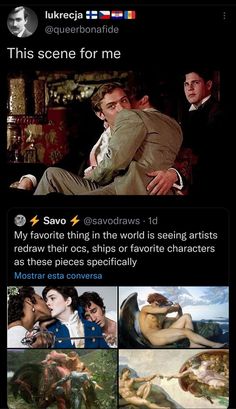 an image of the same person being hugged by another person in front of them and texting that reads,'this scene for me my favorite thing in the world is seeing artists