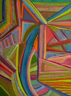 an abstract painting with lines and colors