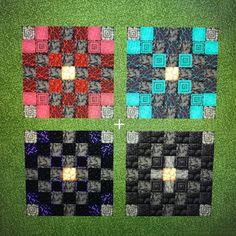 four different colored squares on green grass